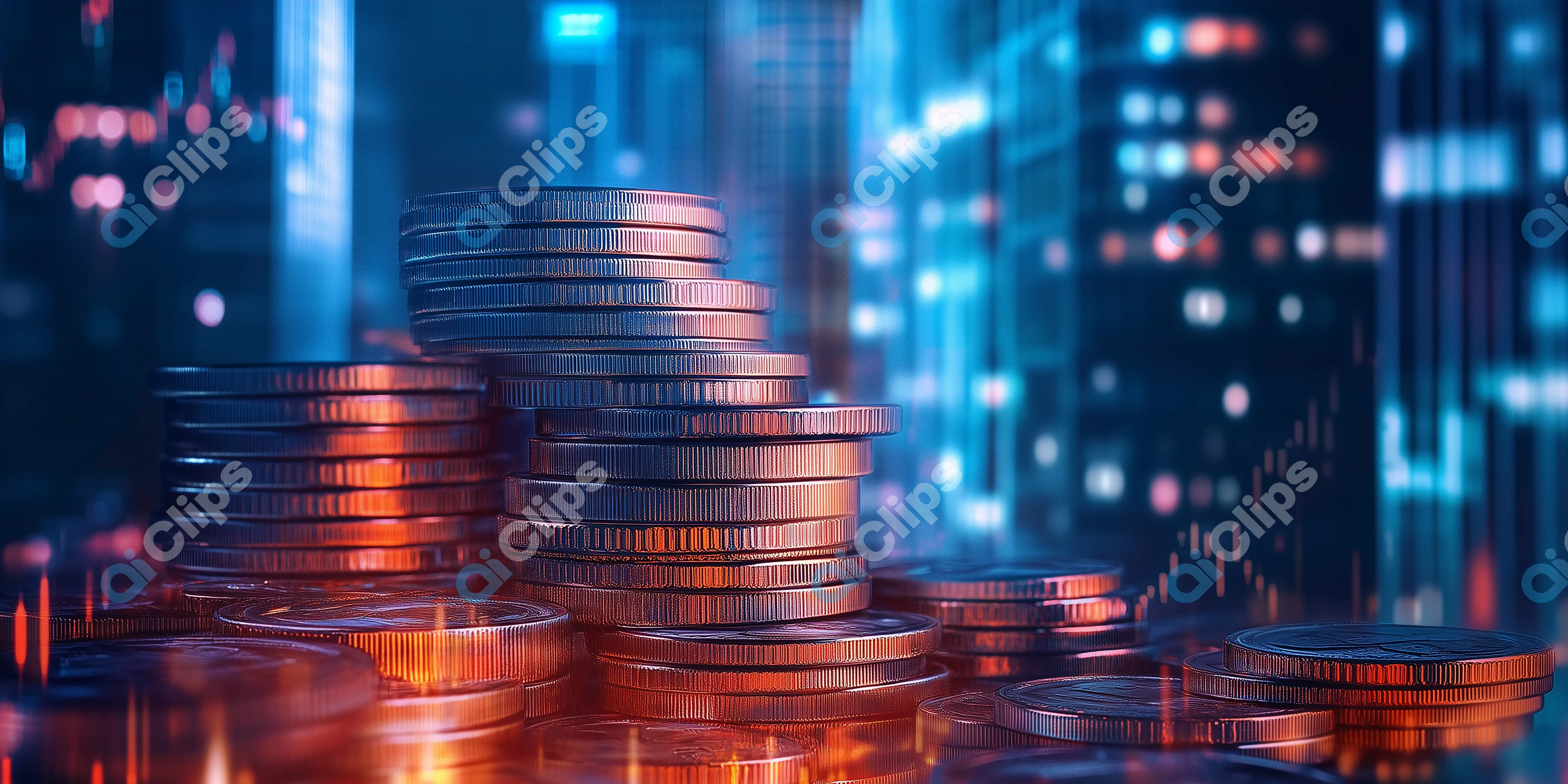 Stacked Coins with City Lights