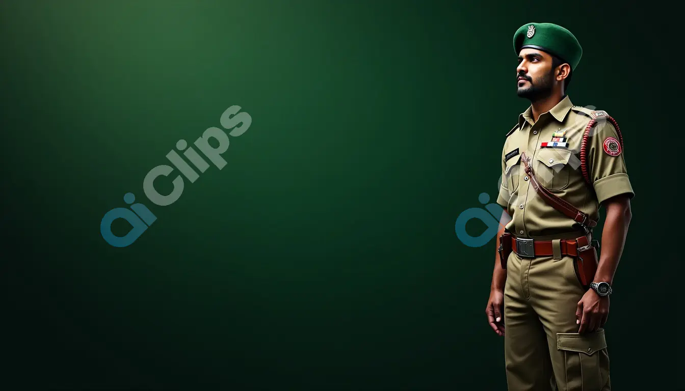 Indian Army Officer in Uniform on a Green Background