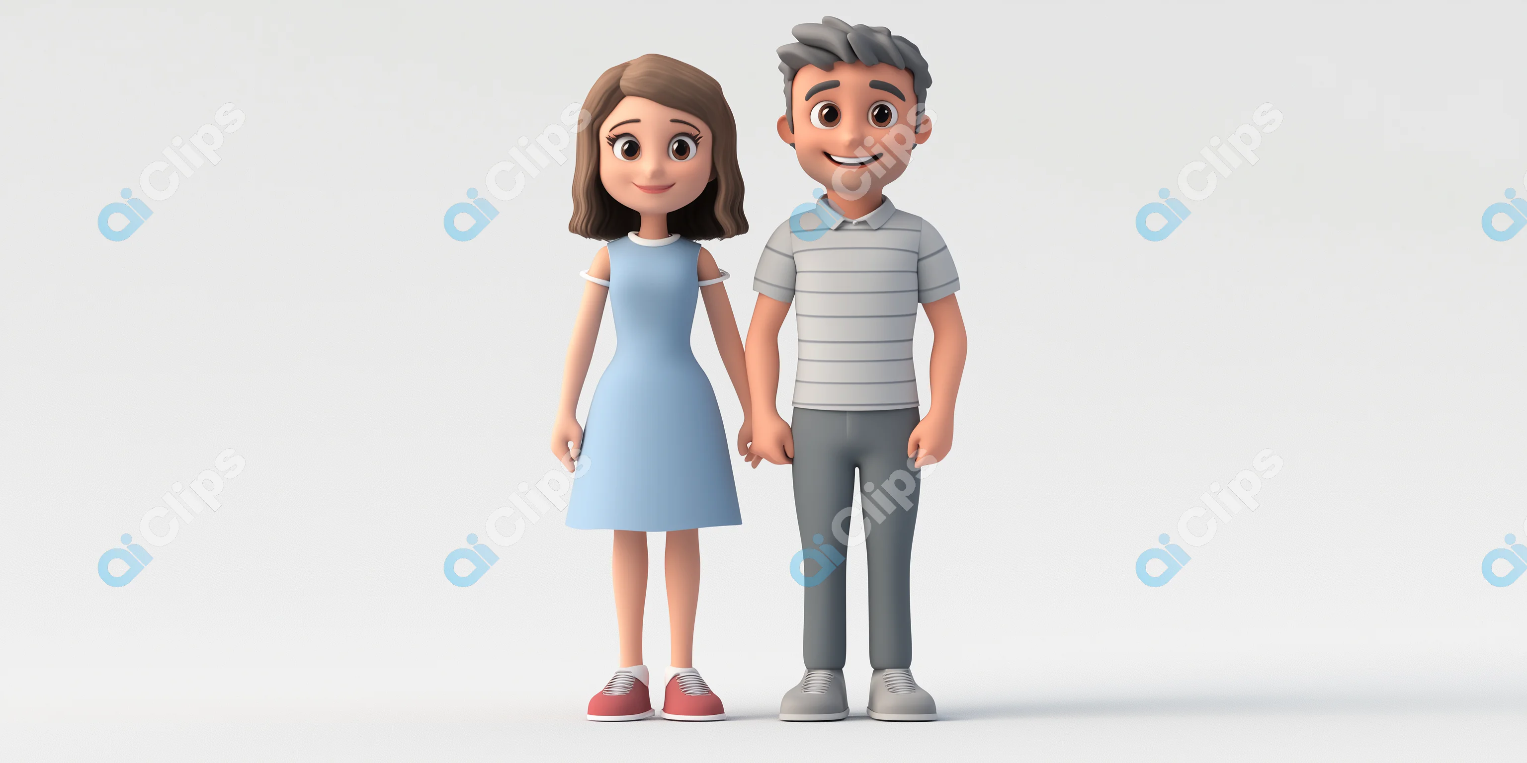 Cartoon Couple Holding Hands Render