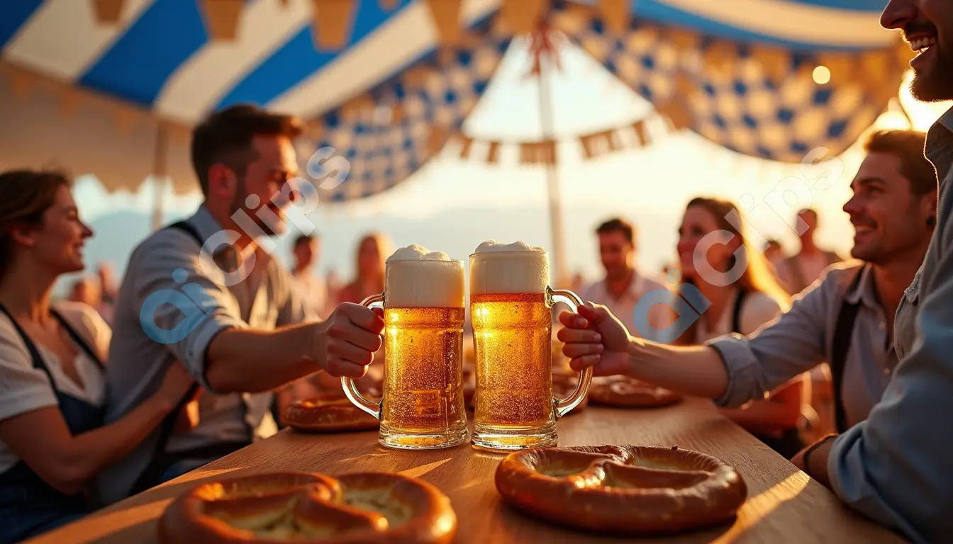 Oktoberfest Celebration with Beer and Pretzels