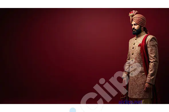 Indian Groom in Traditional Sherwani with Red Background