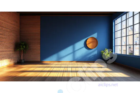 Modern Sunlit Room with Brick and Blue Walls