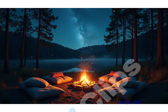 Serene Lakeside Campfire Under a Starry Sky