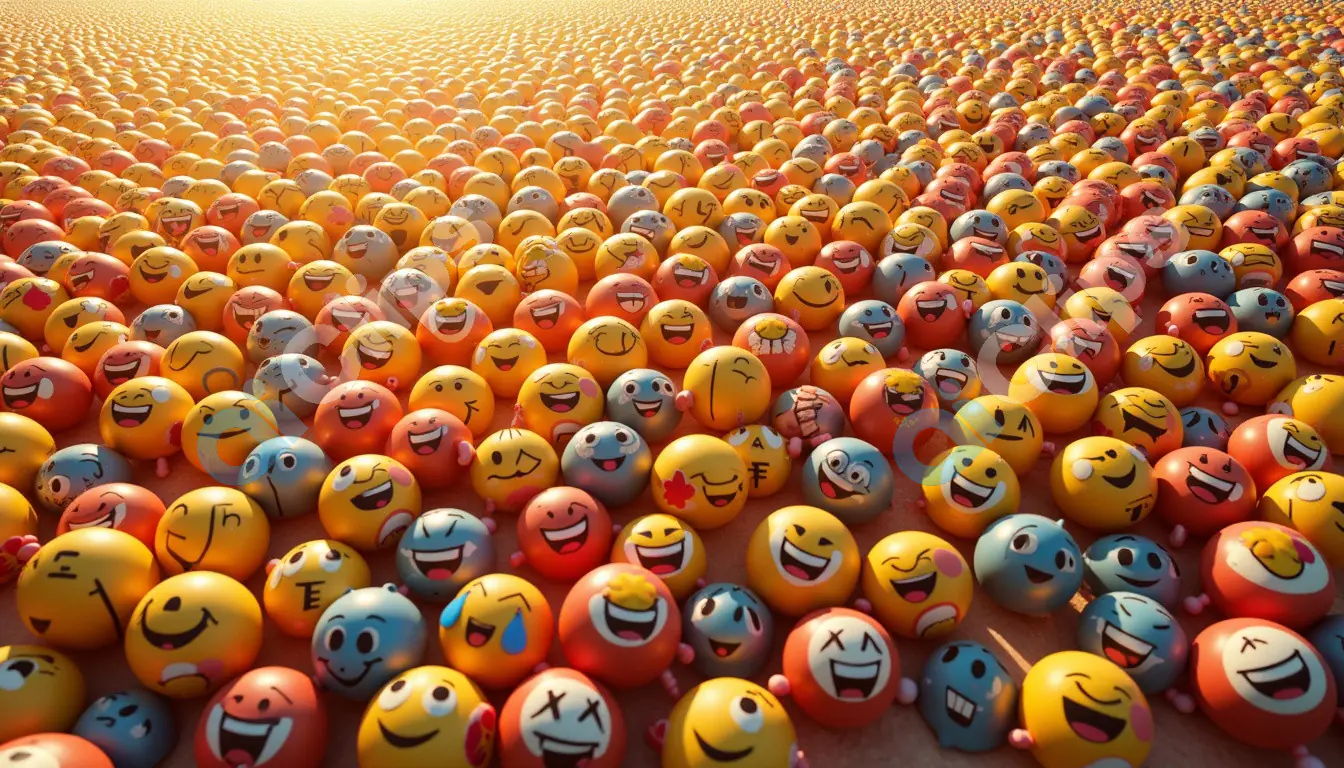 Vast Array of Emoticons in a Vibrant Landscape