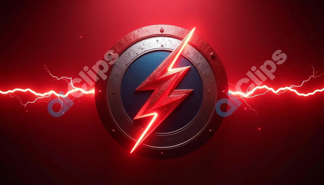 Red Lightning Bolt Shield with Electric Energy Background