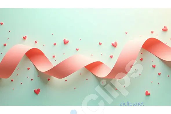 Romantic Ribbon and Heart Decorations on Pastel Background