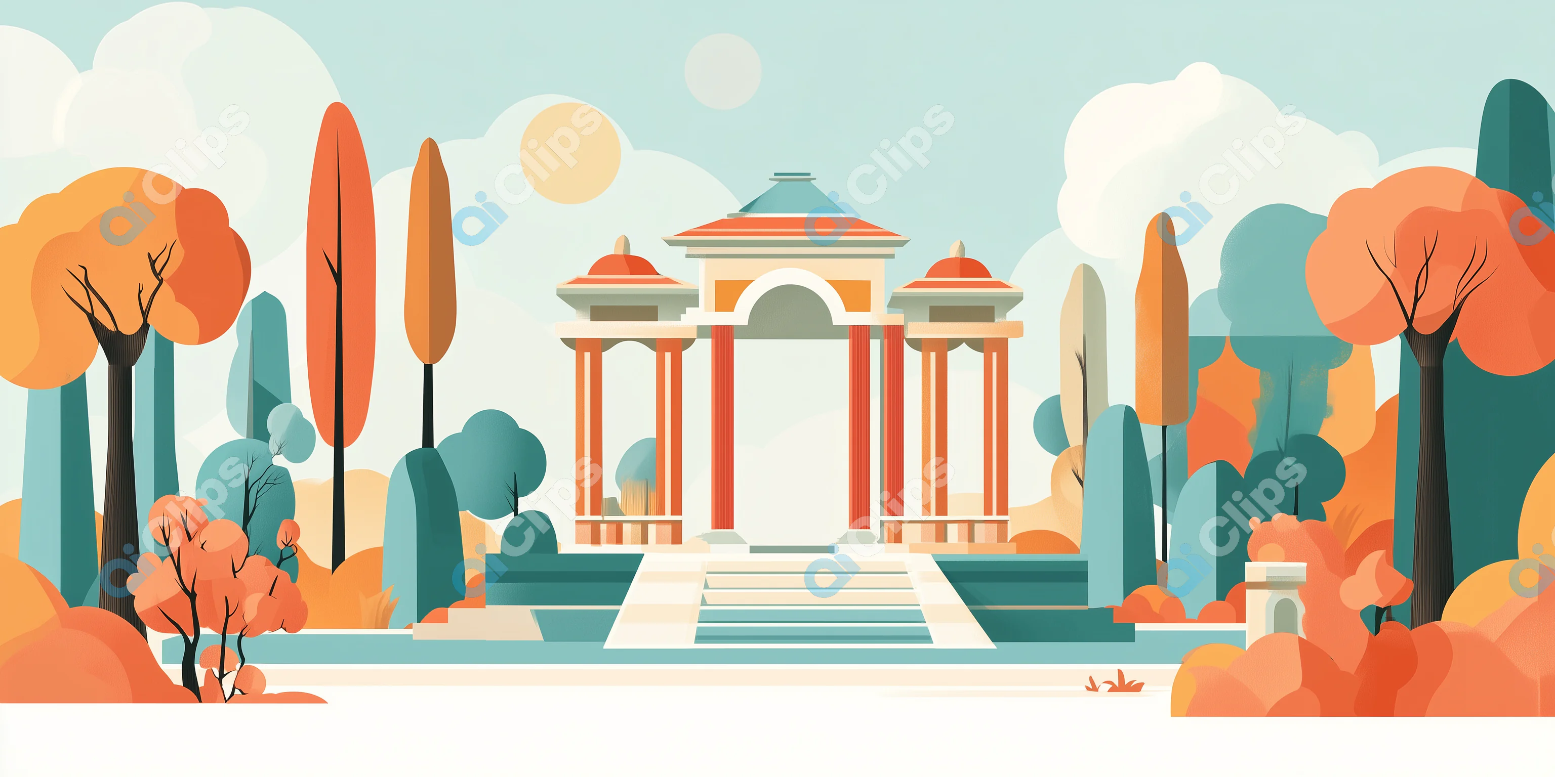 Autumn Park Pavilion Illustration