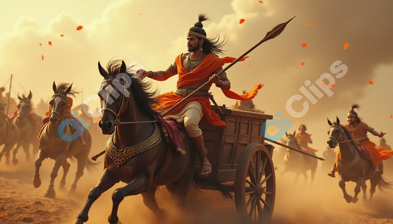 Epic Ancient Warrior on Chariot in Battle Scene