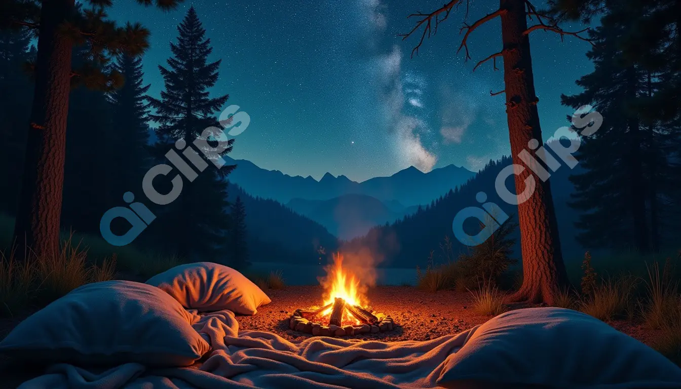 Cozy Campfire Under Starry Night in the Mountains