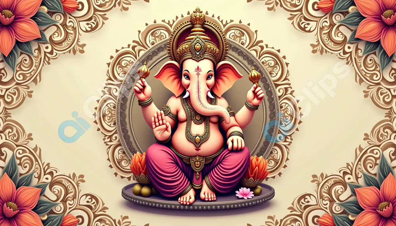 Lord Ganesha with Floral Mandala Design