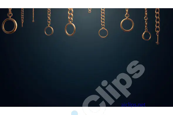 Hanging Gold Chains with Rings on Dark Background