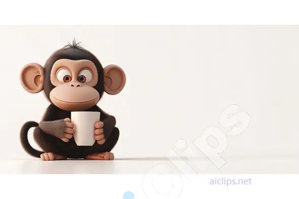 Cute Cartoon Monkey with Cup Render