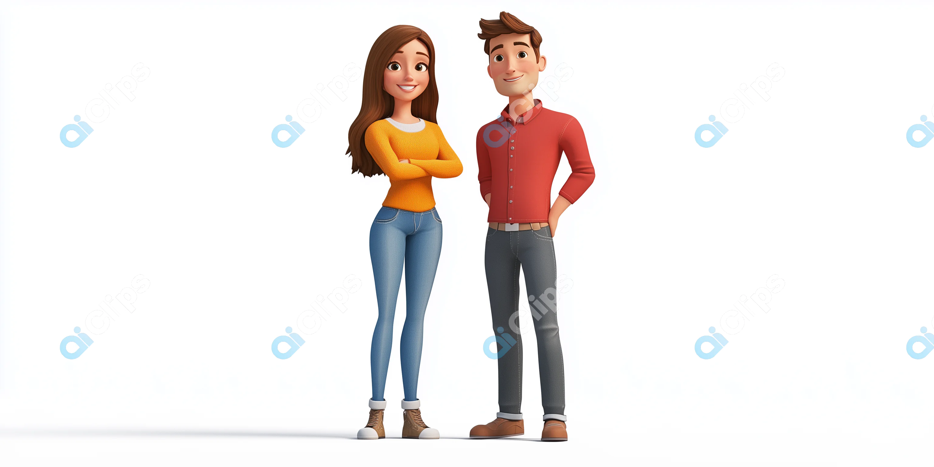3D Cartoon Couple Standing