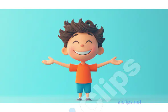 Cheerful Cartoon Boy with Open Arms