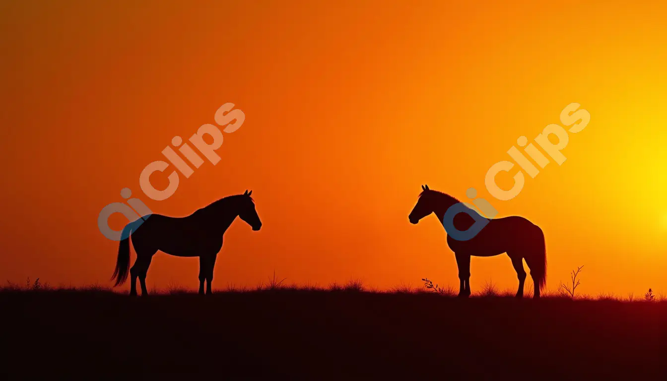 Silhouette of Horses at Sunset