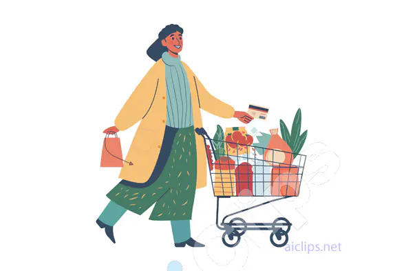 Woman Shopping with Cart