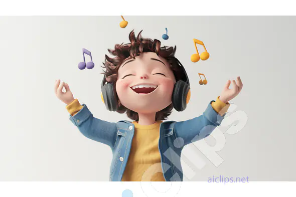Happy Kid Listening to Music