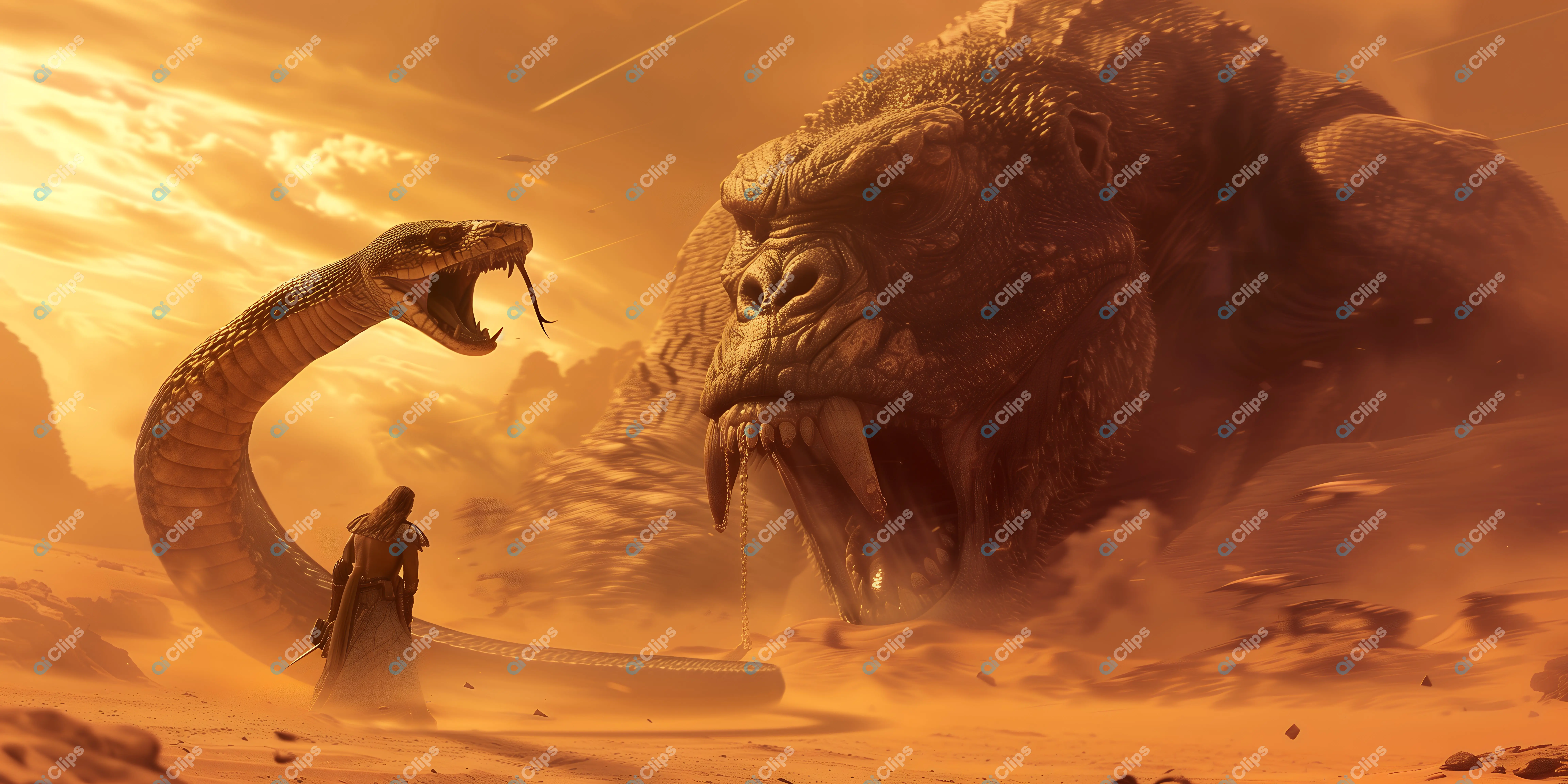 Desert Battle with Giant Creatures