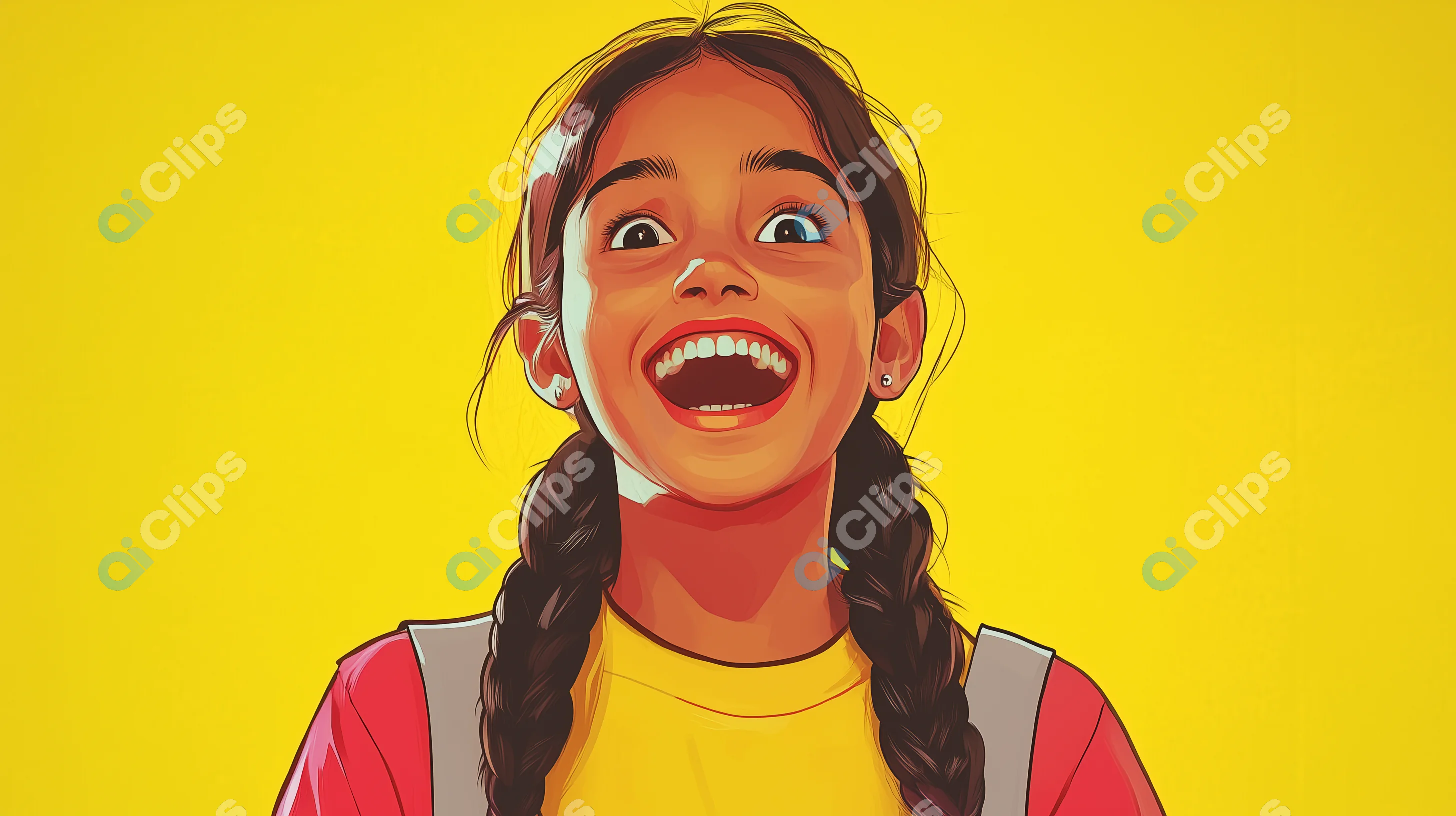 Happy Girl with Braids Smiling