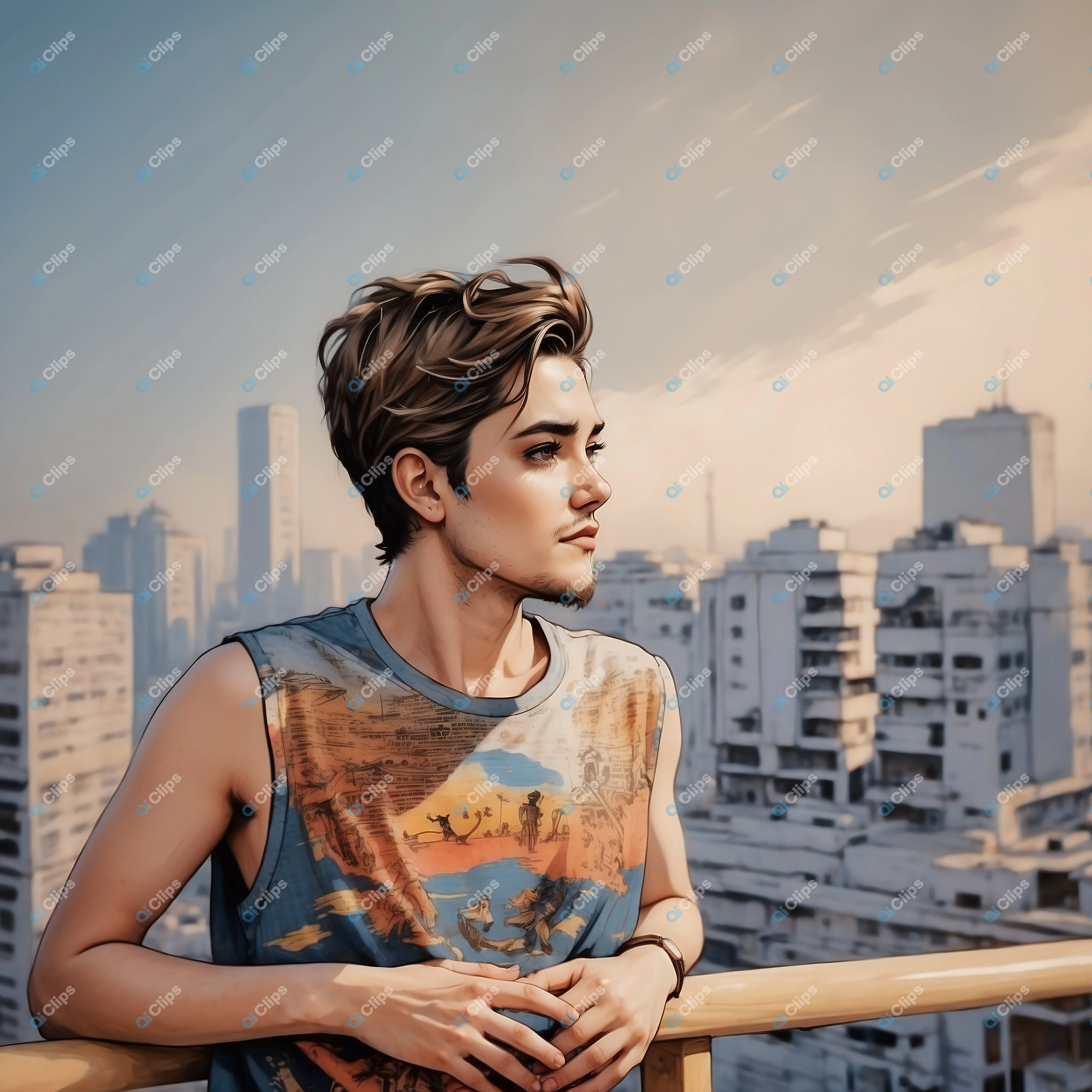 Contemplative Young Man on Rooftop