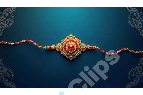 Ornate Rakhi with Red and Green Gemstones