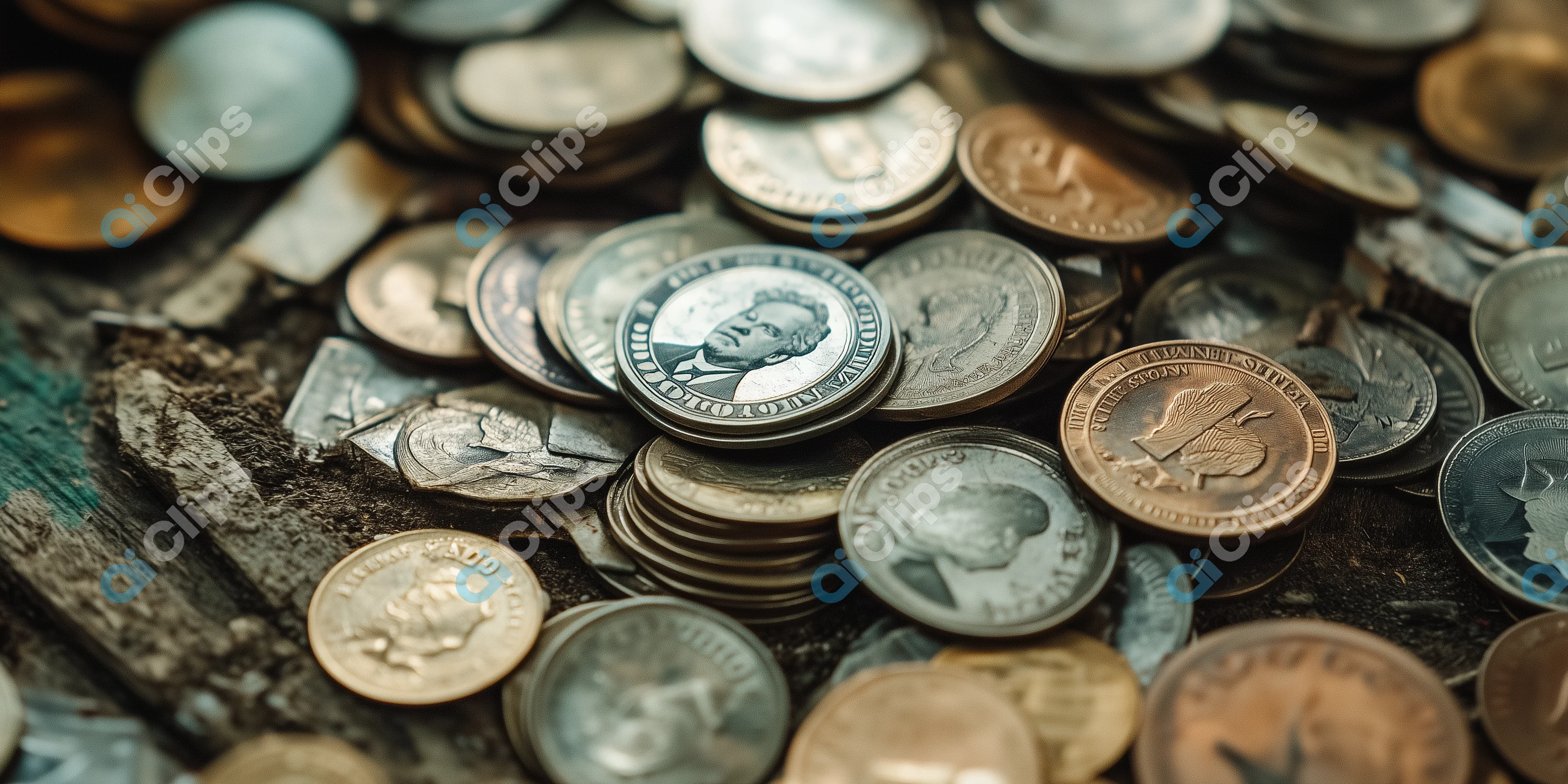 Mixed Coins Close-Up