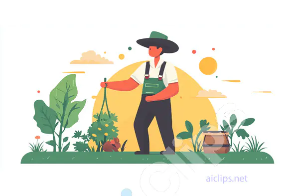 Farmer in a Garden Illustration