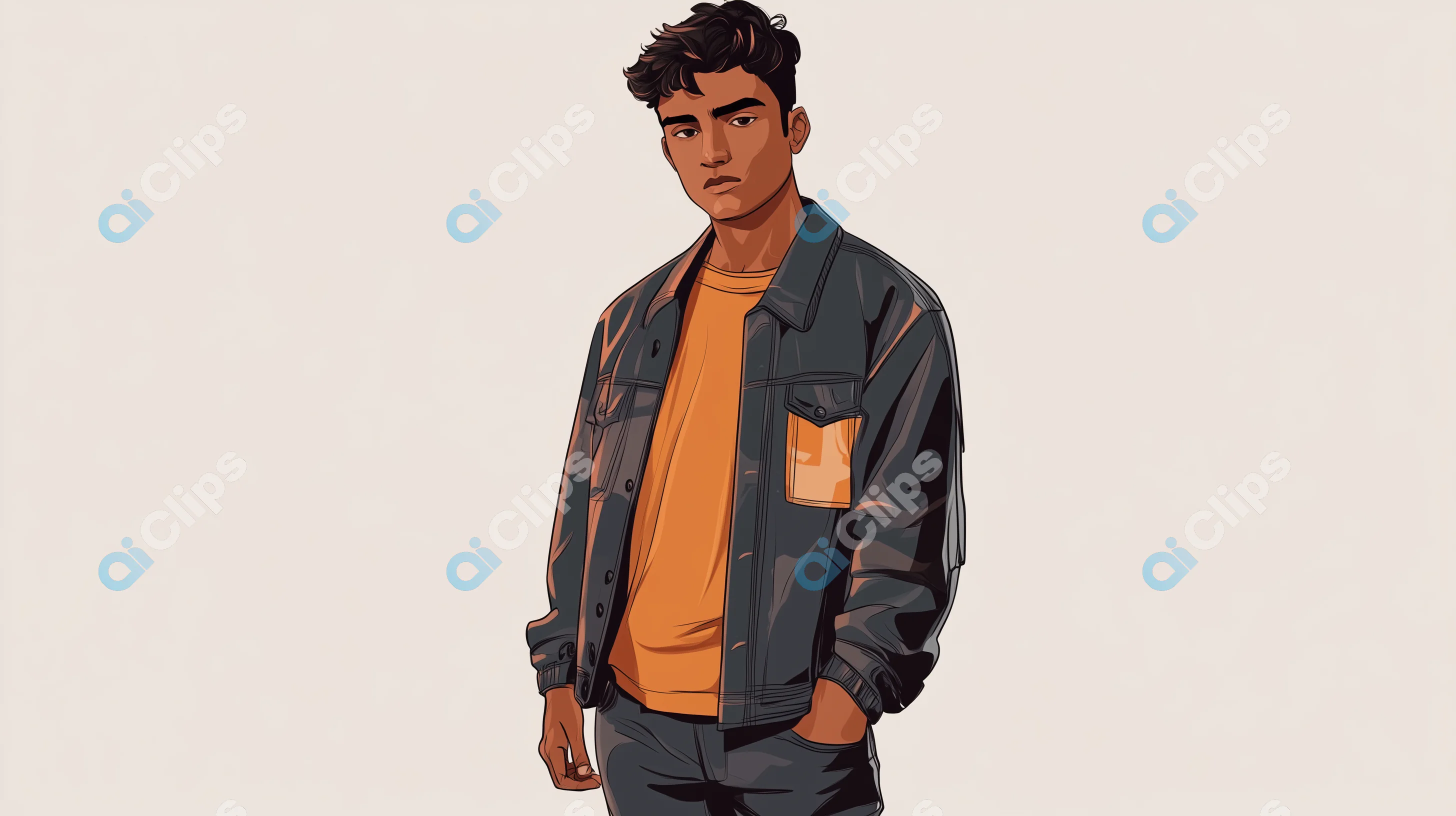 Teen in Denim Jacket Illustration