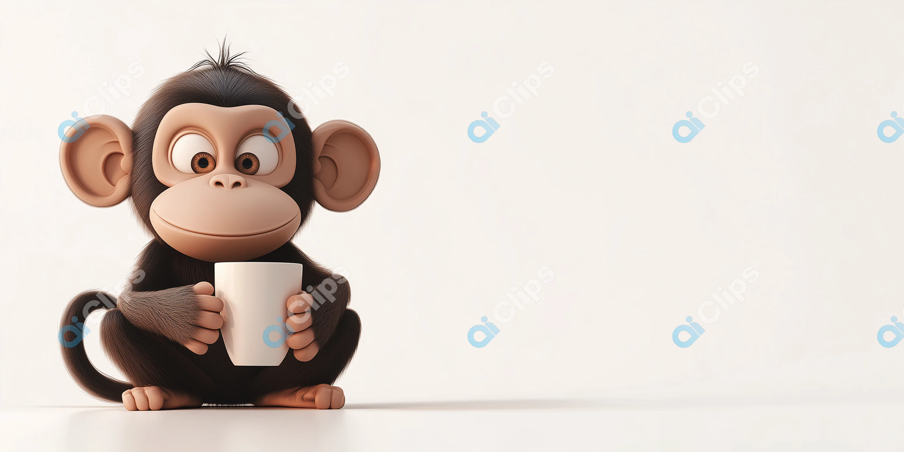 Cute Cartoon Monkey with Cup Render