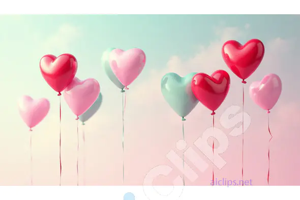 Heart-Shaped Balloons in Soft Pastel Sky