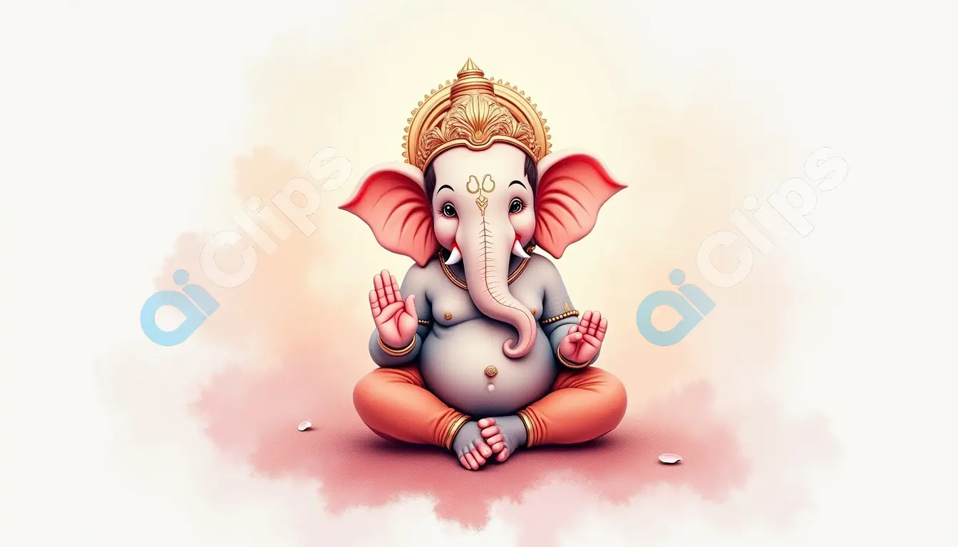 Adorable Lord Ganesha Illustration with Blessing Gesture