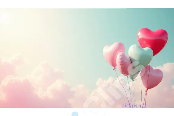 Heart Balloons in Dreamy Cloudy Sky