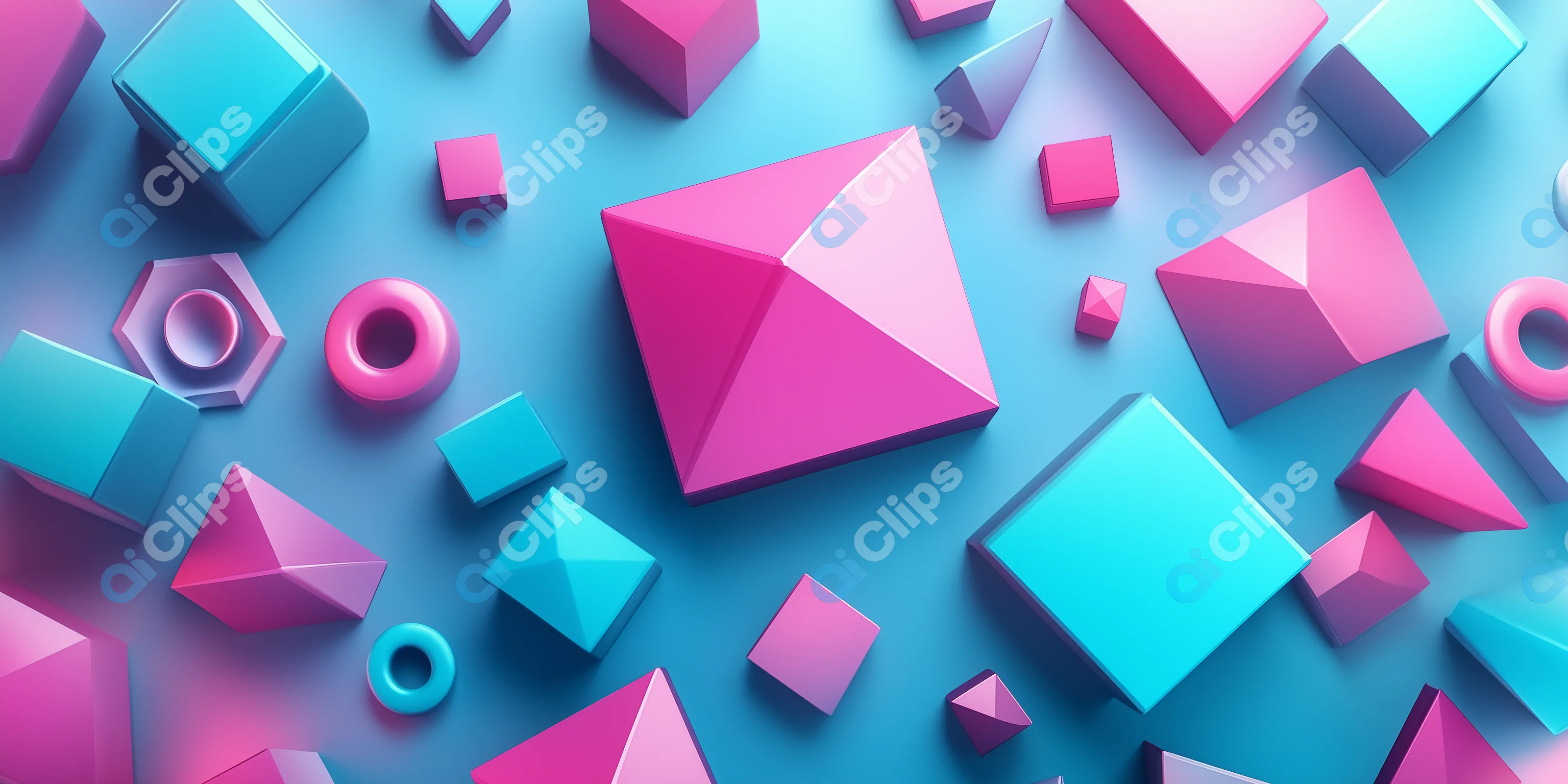 3D Geometric Shapes in Pink and Blue