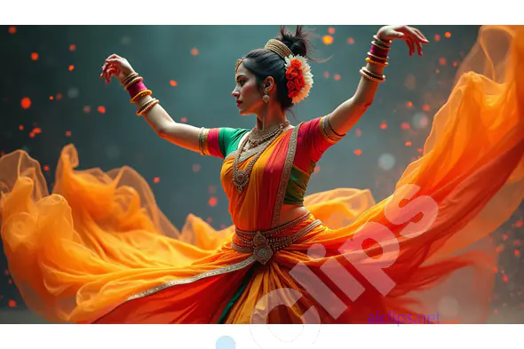 Elegant Indian Dancer in Vibrant Orange Sari - Classical Dance Performance