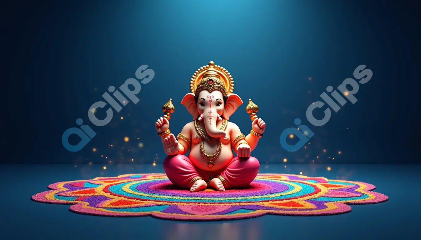Vibrant Lord Ganesha on Colorful Rangoli