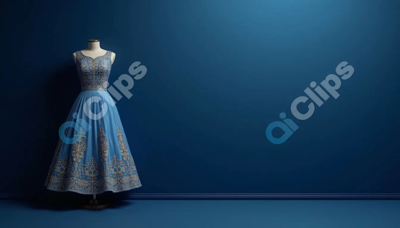 Light Blue Embroidered Sleeveless Gown on Mannequin