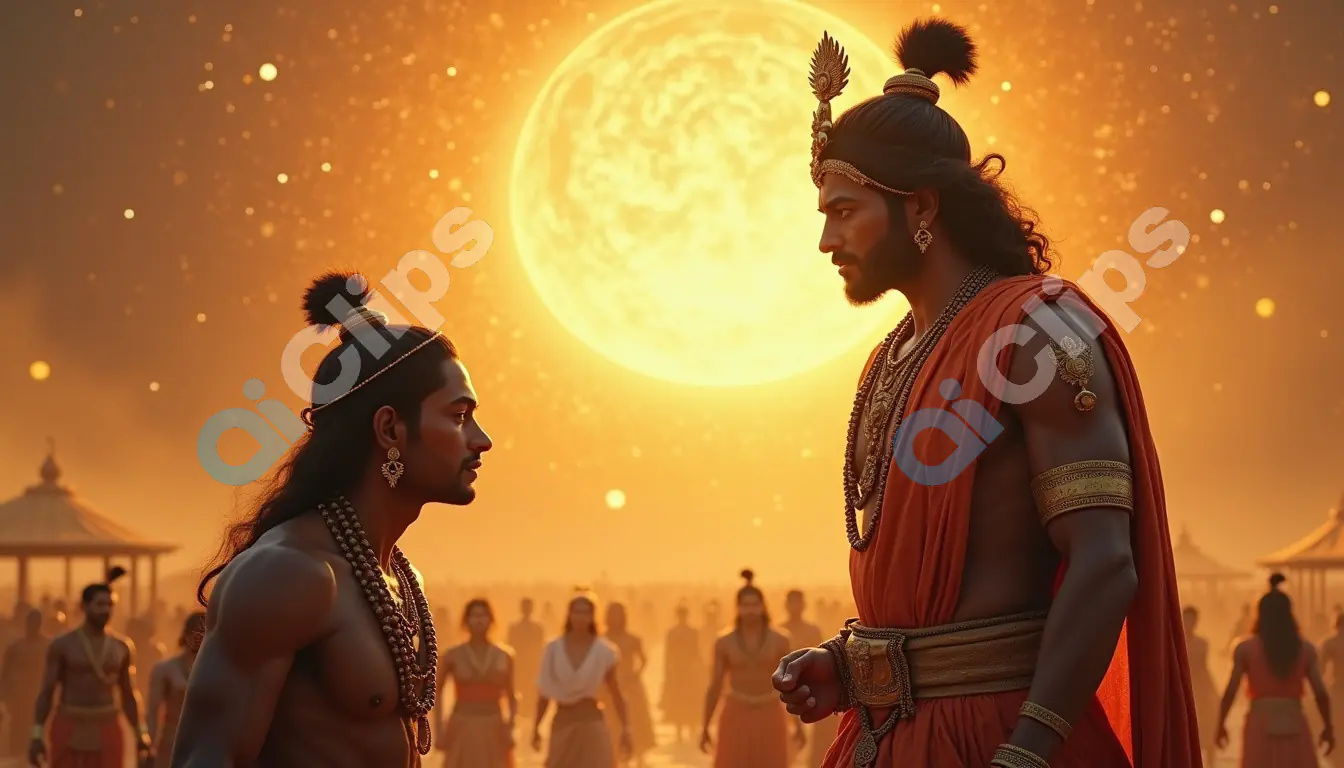 Epic Confrontation Under a Glowing Full Moon in Ancient India