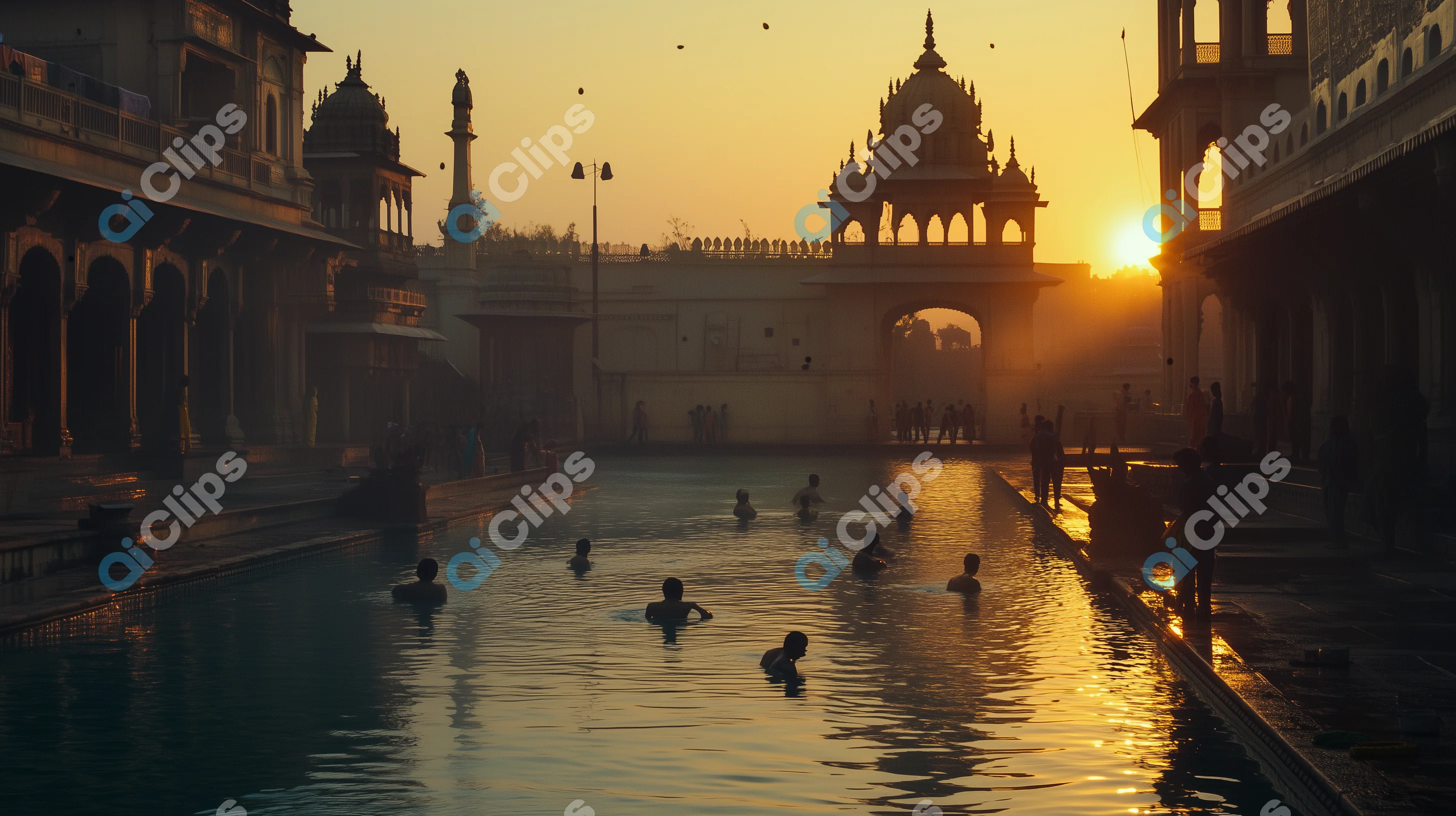 Sunset at Historical Indian Bathing Ghat