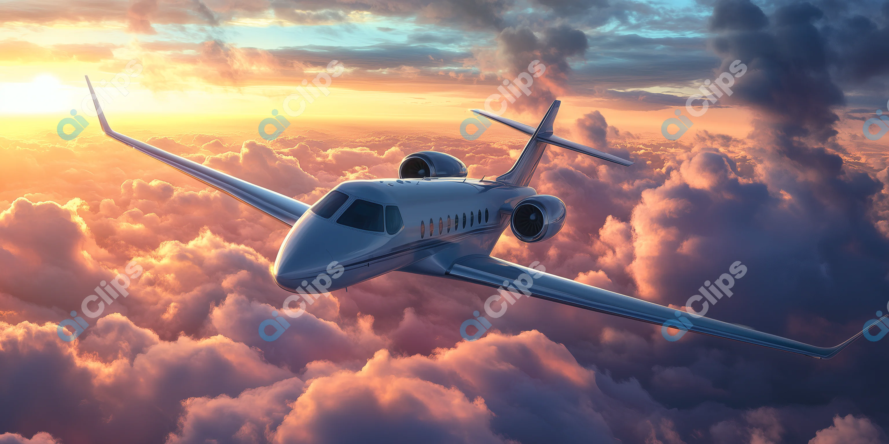 Private Jet Above the Clouds