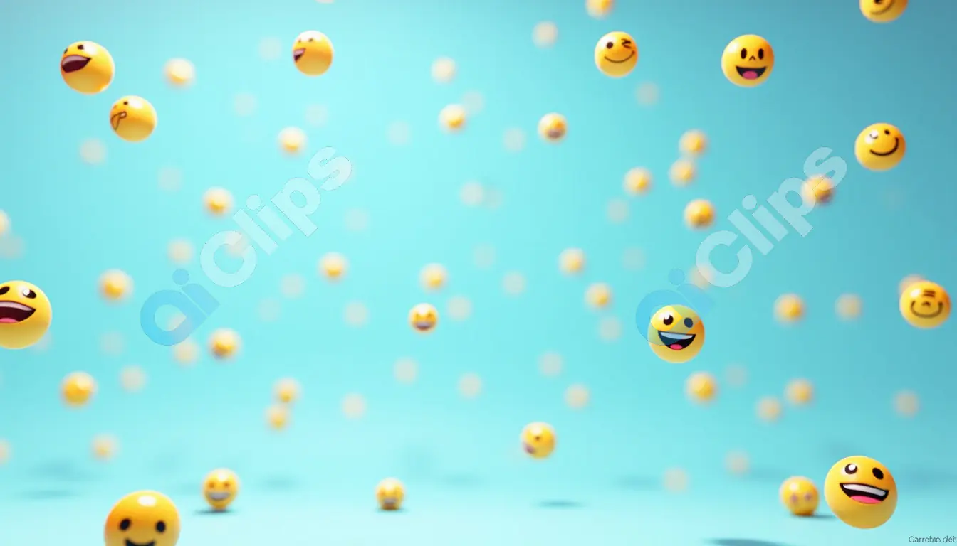 Floating Emoji Faces on Light Blue Background
