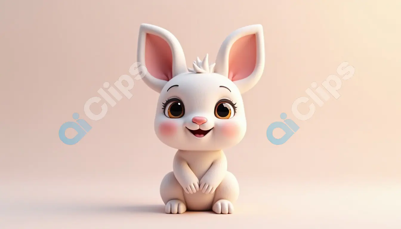 Cute Cartoon Bunny with Big Eyes on Soft Pink Background