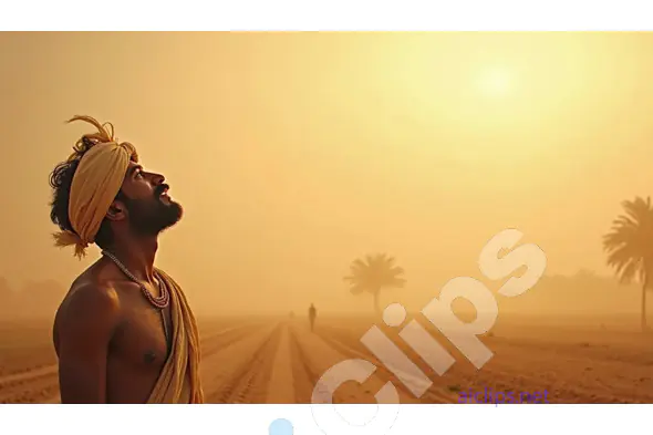 Silhouette of a Farmer with Umbrella at Sunrise