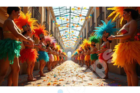 Vibrant Carnival Dancers in a Colorful Parade
