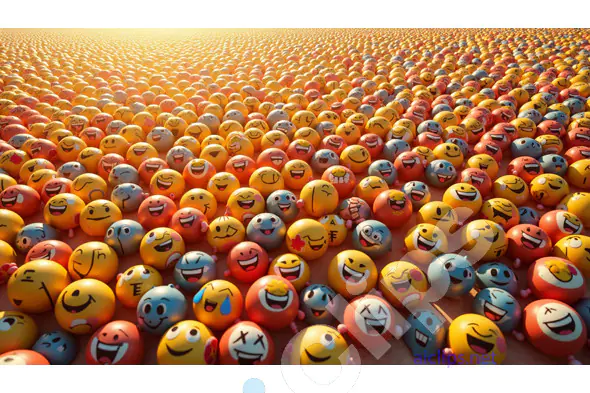 Vast Array of Emoticons in a Vibrant Landscape
