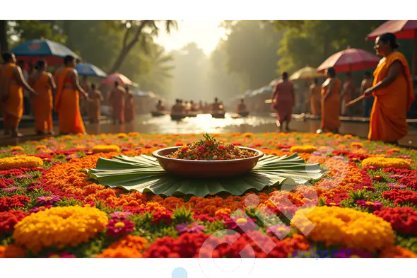 Traditional Indian Onam Festival with Floral Rangoli and Cultural Celebrations