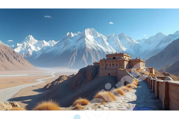 Ancient Mountain Monastery Overlooking Snow-Capped Peaks