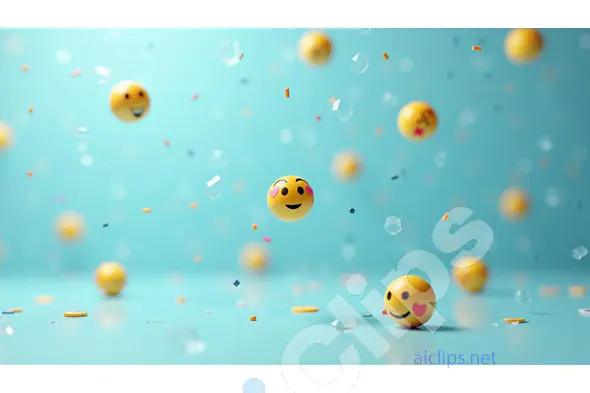 Floating Emoji Faces with Confetti on Blue Background