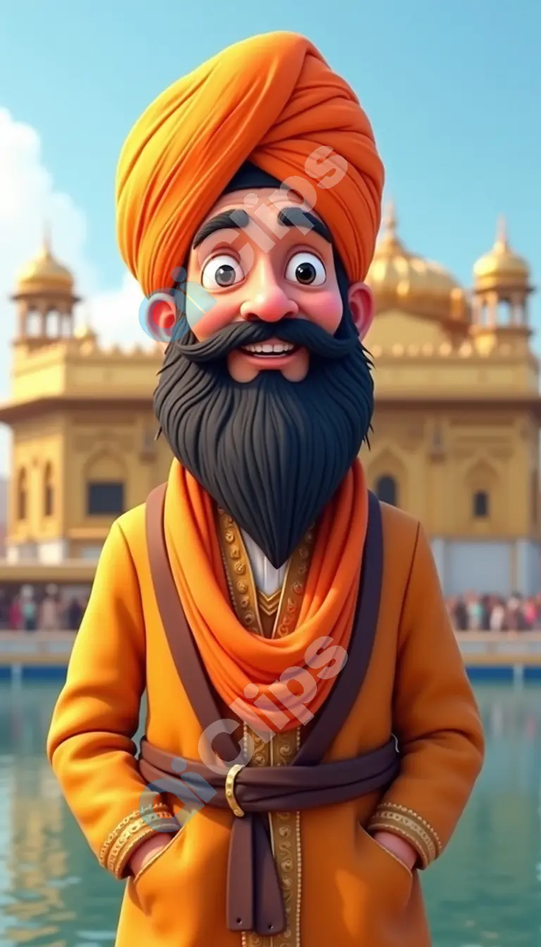 Cartoon Sikh Character at the Golden Temple