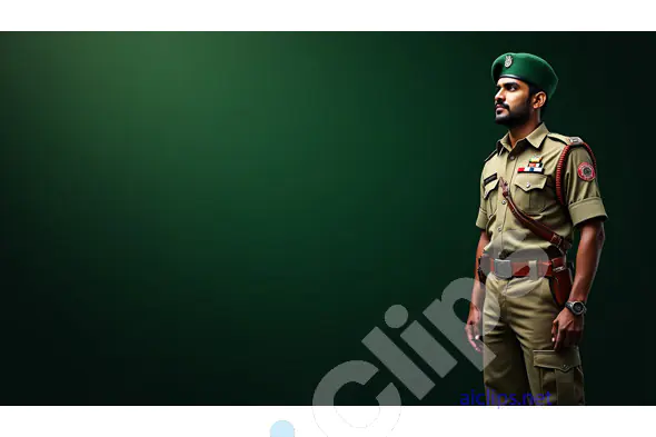 Indian Army Officer in Uniform on a Green Background