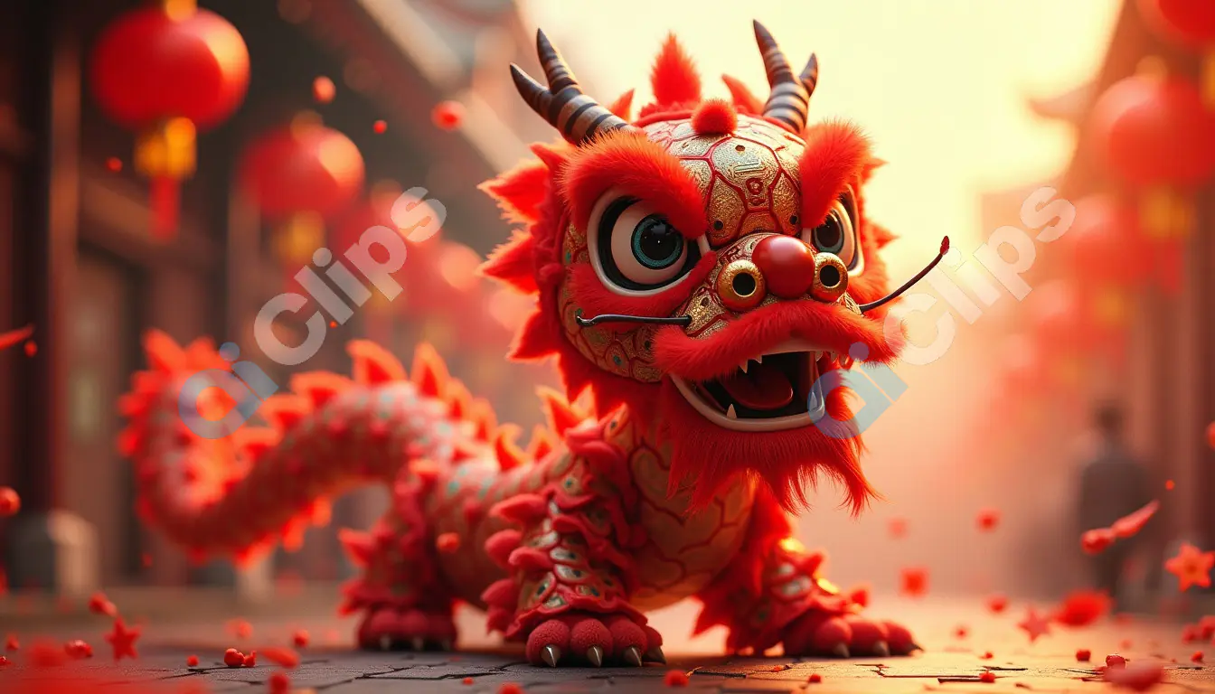 Adorable Red Dragon in Chinese New Year Parade